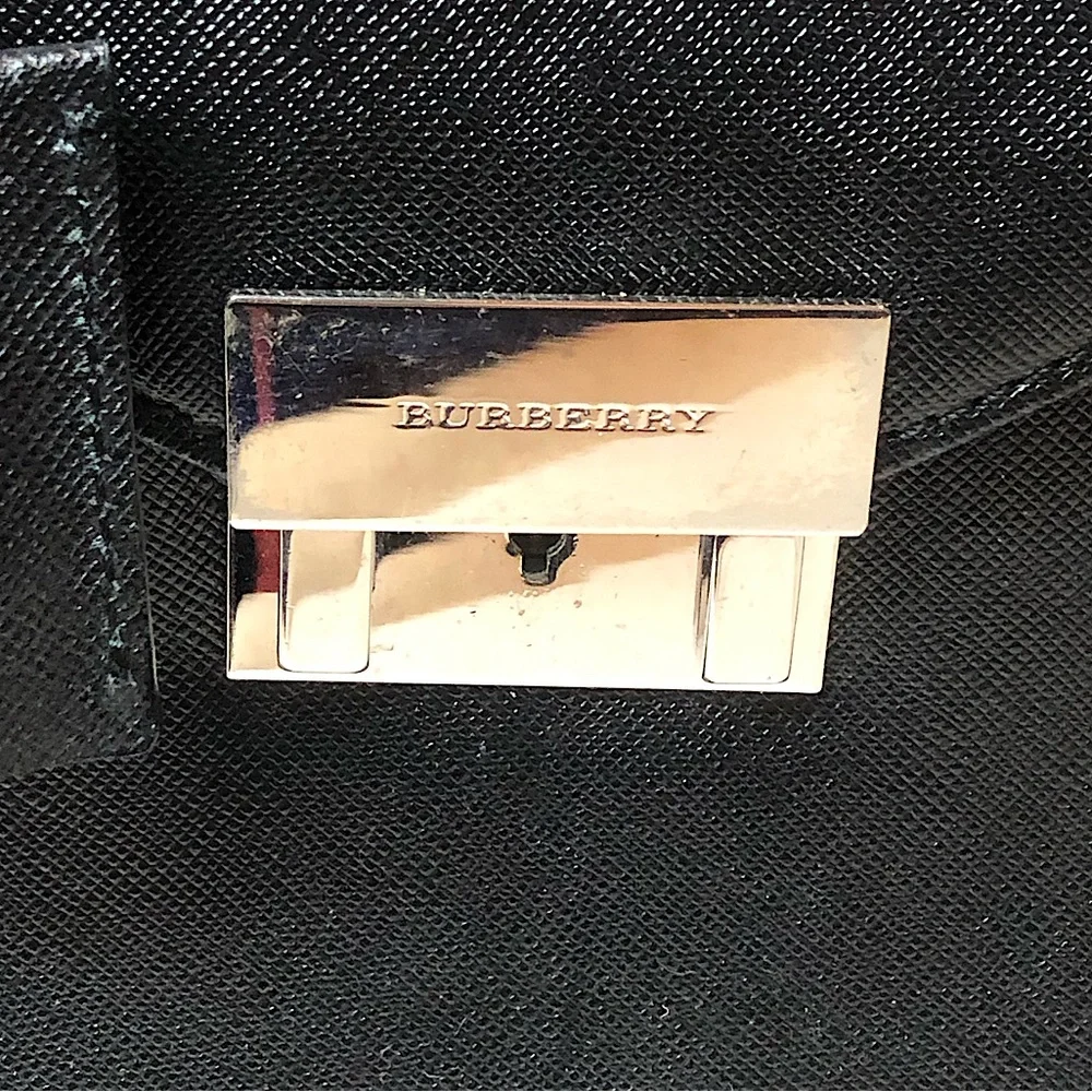 BURBERRY Black Saffiano Leather Briefcase Silver Lock Clochette Key Fully Lined